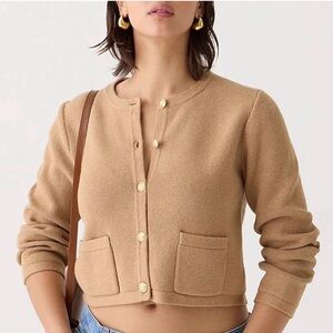 J. Crew Camel Cropped Button-Front Cardigan Jacket